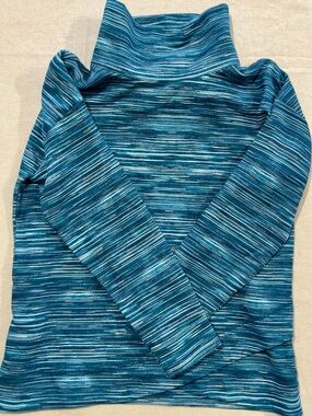 Talbots Teal and White Striped Turtleneck Sweater